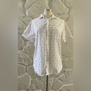 Denim & Flower Mens White Skull Print Slim Fit Button Down Shirt Large